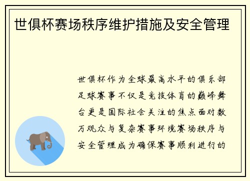 世俱杯赛场秩序维护措施及安全管理