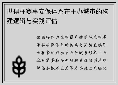 世俱杯赛事安保体系在主办城市的构建逻辑与实践评估